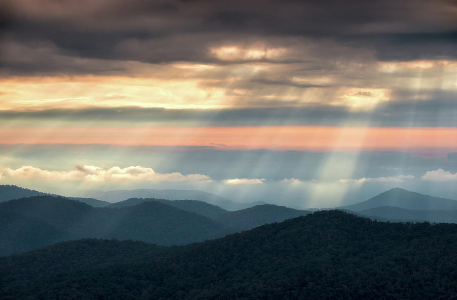Mountain Photograph - Light Rays from Blue Ridge Parkway - Atmosphere by Dave Allen