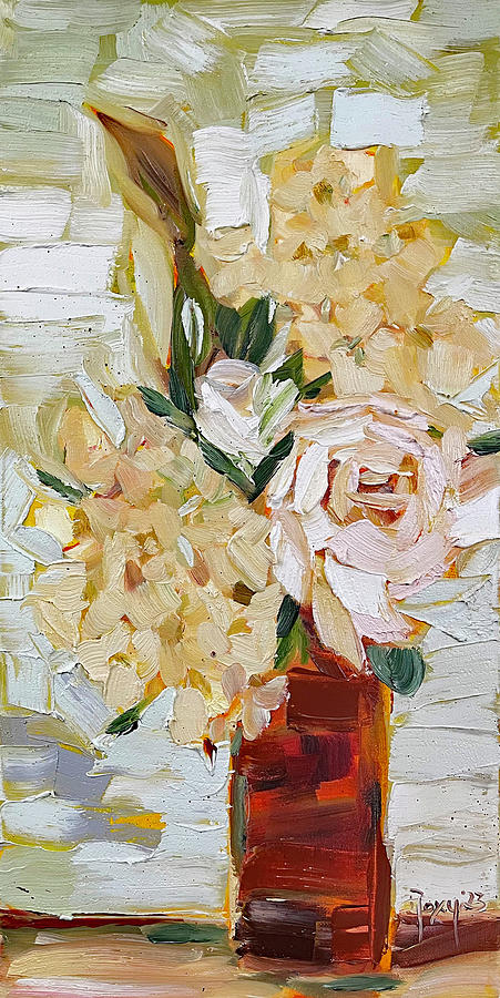 Light Roses and Hydranges Painting by Roxy Rich
