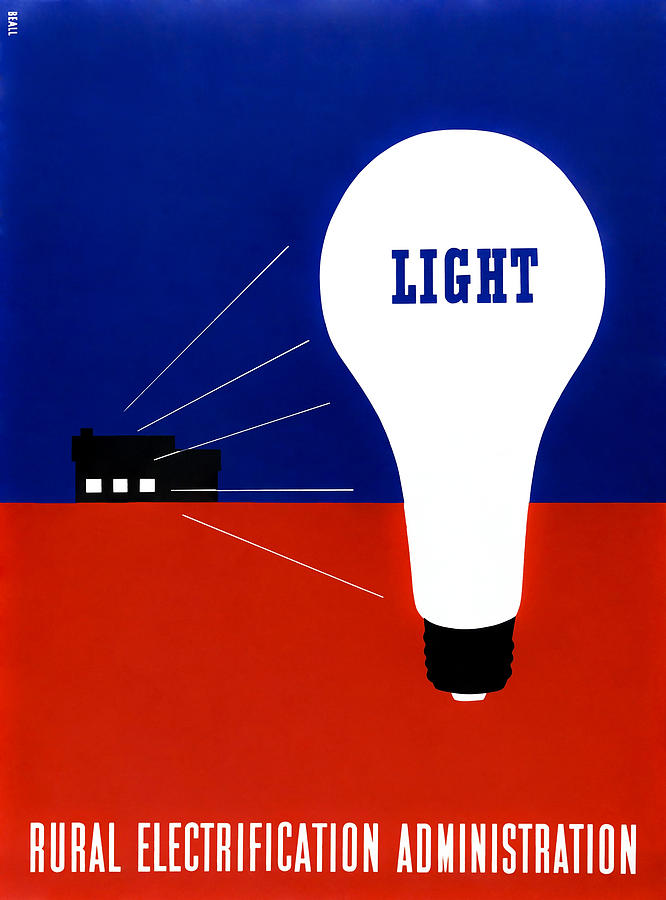 LIGHT - Rural Electrification Administration Print - Circa 1940 Painting by War Is Hell Store