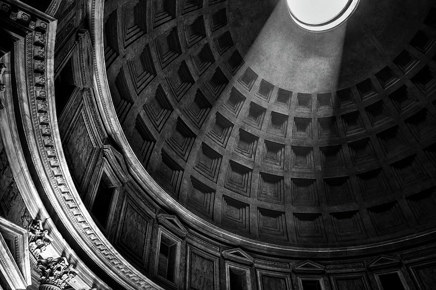 Light Shines In The Pantheon Monochrome Photograph by Joseph S Giacalone
