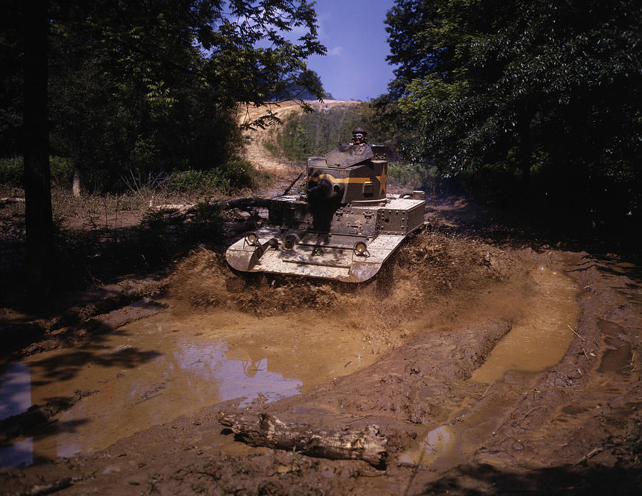 Light tank going through water obstacle, Ft Knox, Ky 1942  Alfred T. Palmer   Digital Art by Celestial Images