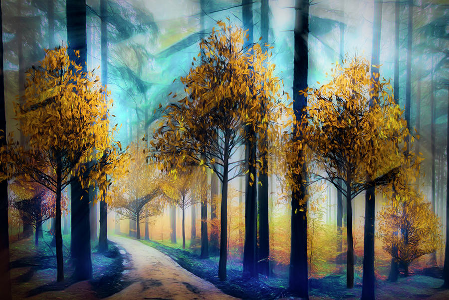 Light Through the Trees at Dawn Abstract Painting Digital Art by Debra