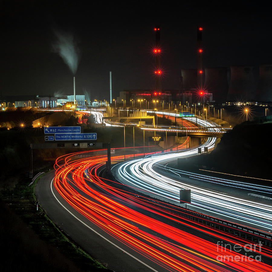 Light trails and Ferrybridge Power Station Photograph by Mariusz Talarek