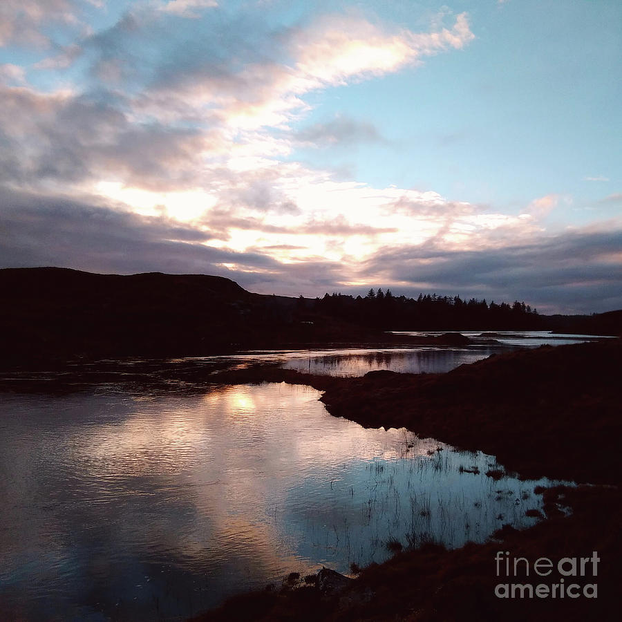 Sunset Photograph - Light Upon Water, Lough Inagh Valley by Rebecca Harman