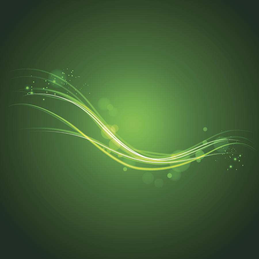 Light wave and curves on green bubble space background Drawing by Iconeer