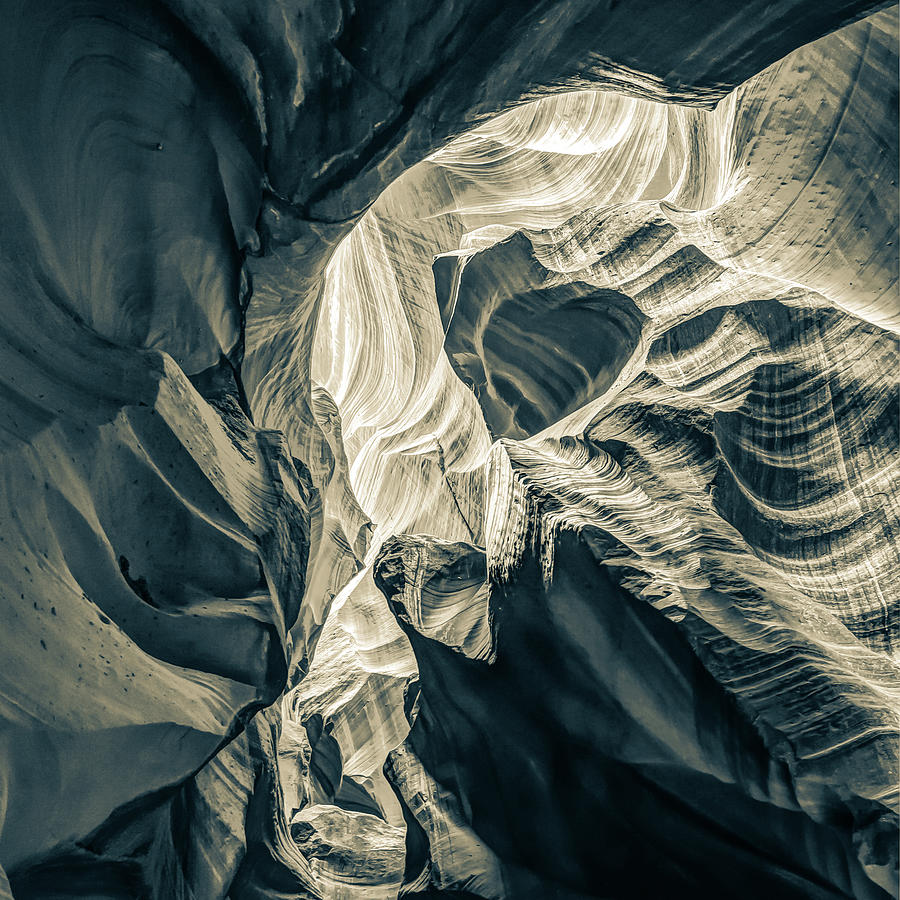 Light Within Antelope Canyon Abstract Walls - Sepia 1x1 Photograph by Gregory Ballos