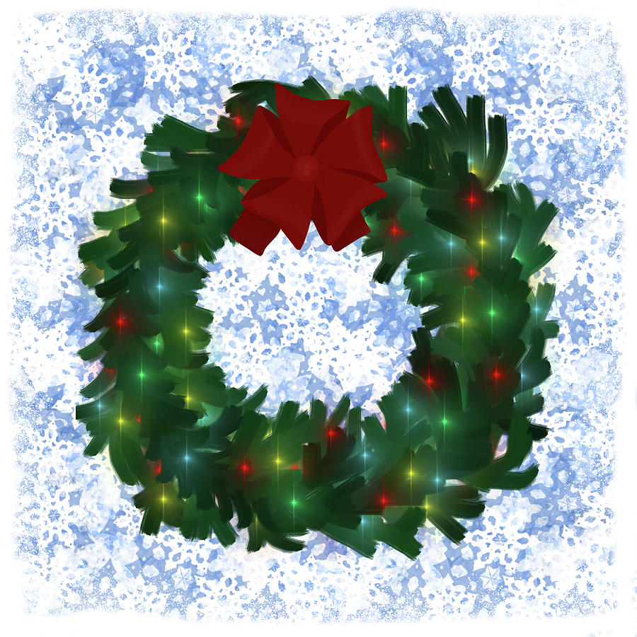 Lighted Christmas Wreath Digital Art