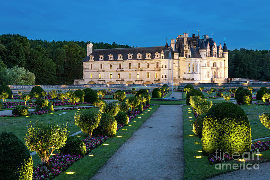 Lighted Gardens of Chateau Chenonceau - Loire Valley France Photograph by Brian Jannsen