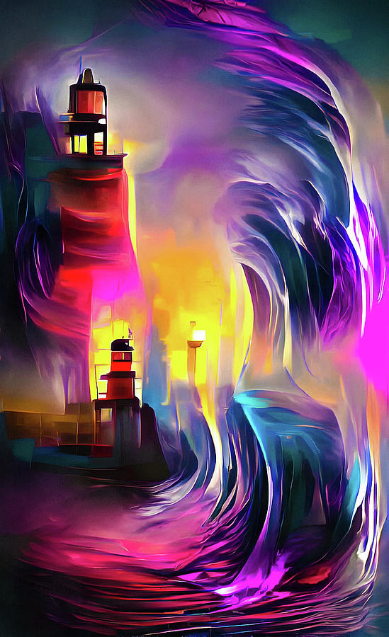 Lighthouse 02 Huge Waves Digital Art by Matthias Hauser