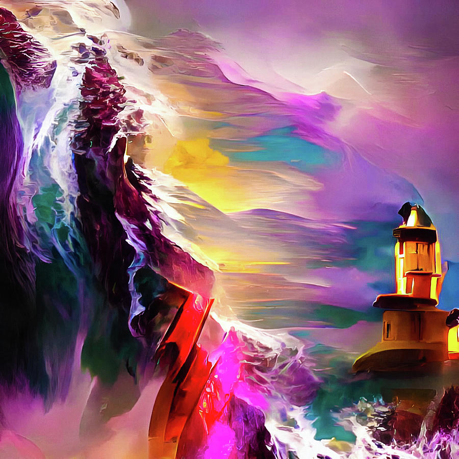 Lighthouse 03 Stormy Ocean Waves Digital Art by Matthias Hauser