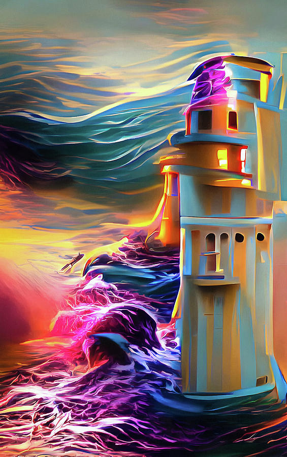 Lighthouse 04 Colorful Ocean Digital Art by Matthias Hauser