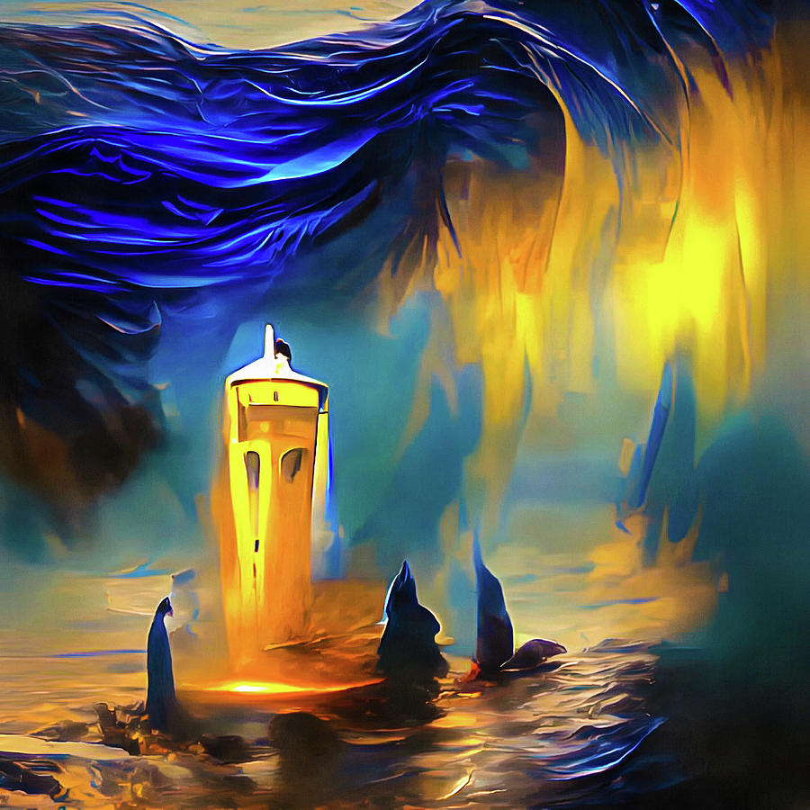Lighthouse 05 Magical Golden Glow Digital Art by Matthias Hauser