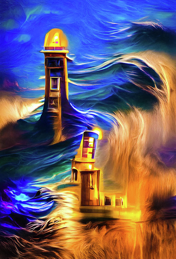 Lighthouse 06 Blue and Golden Streams Digital Art by Matthias Hauser