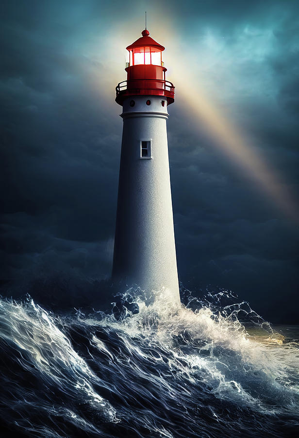 Lighthouse 09 Ocean Waves Digital Art by Matthias Hauser