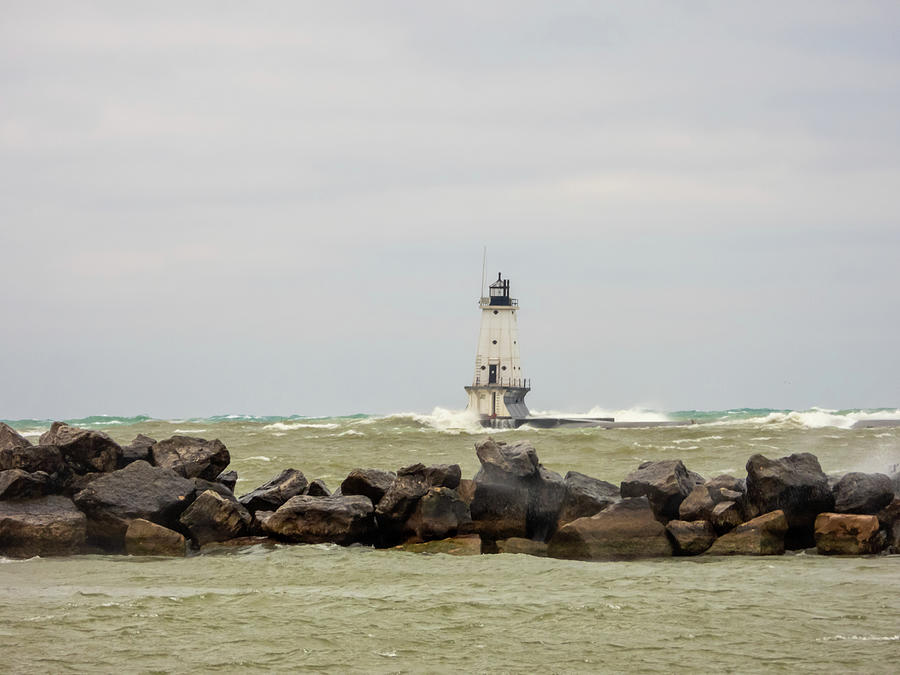 Lighthouse And Big Waves Photograph