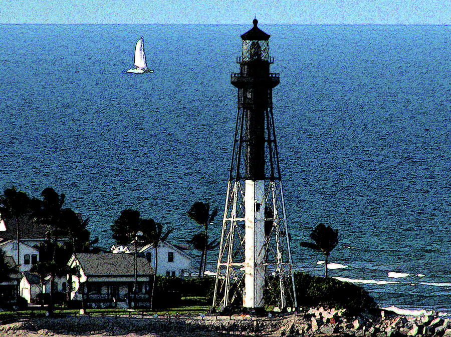 Lighthouse and Catamaran at Hillsboro Beach Florida Photograph by Corinne Carroll