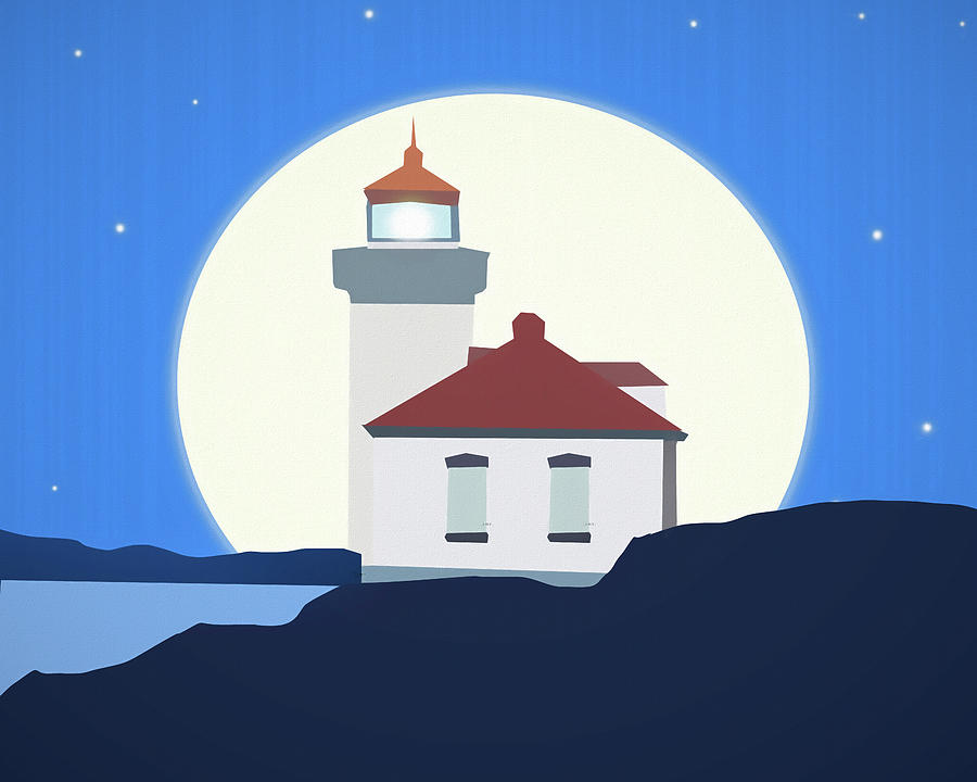 Lighthouse And Full Moon Digital Art by Dan Sproul