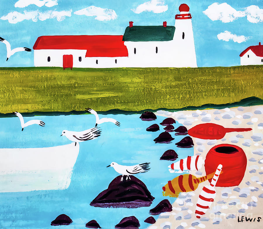 Lighthouse and Gulls by Maud Lewis Painting by Maud Lewis