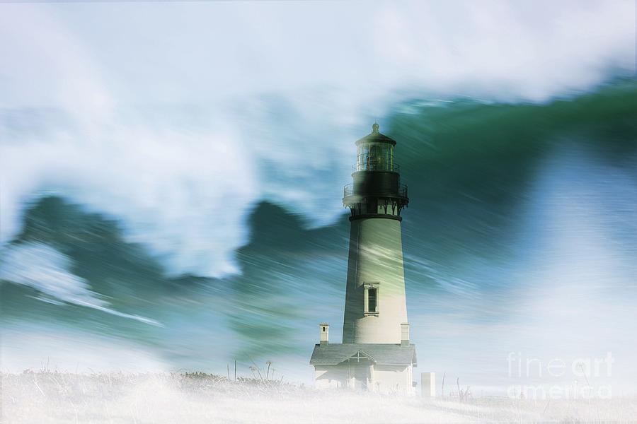 Lighthouse And Wave Digital Art by Sheila Ping