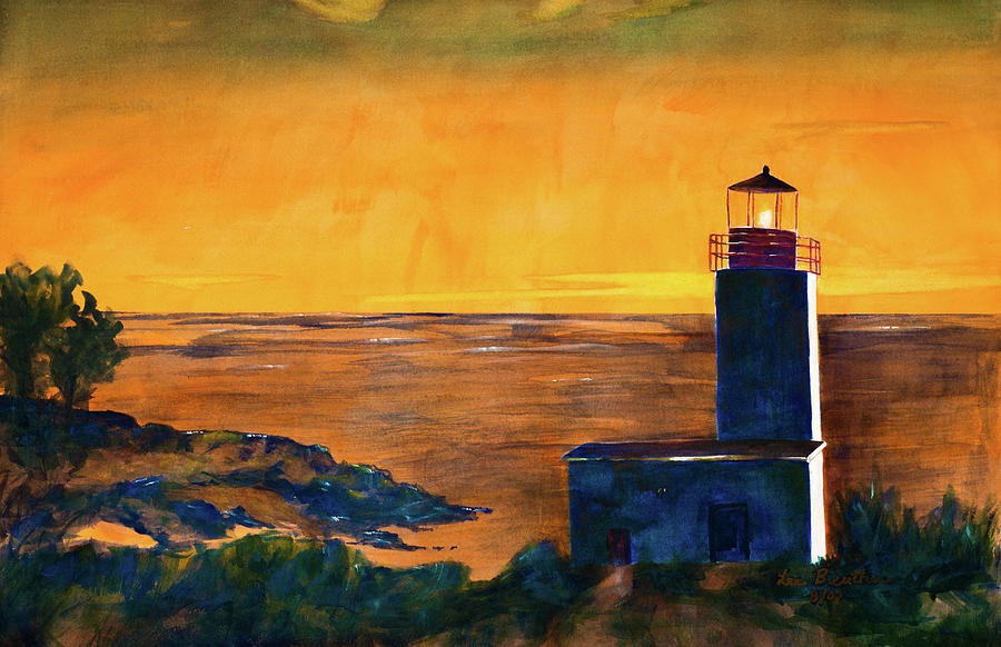 Lighthouse at Dusk Painting by Lee Beuther