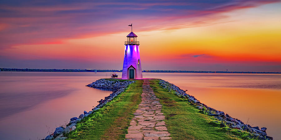 Lighthouse at East Wharf Sunset Panorama Photograph by Gregory Ballos