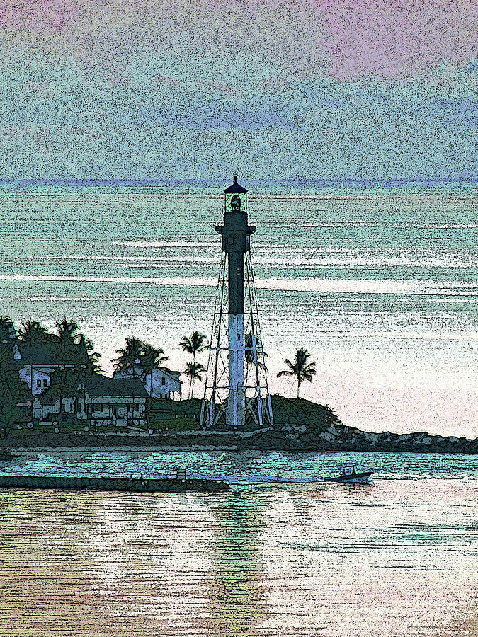 Lighthouse at Hillsboro Beach Florida Colorized Photograph by Corinne Carroll
