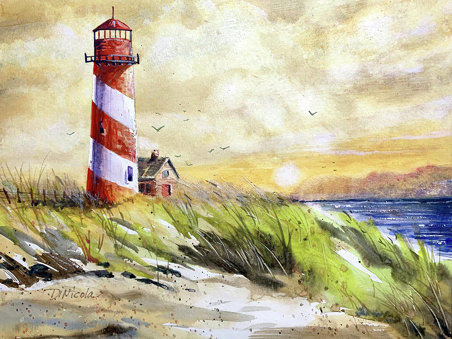 Lighthouse at Sunrise Painting by Anthony DiNicola