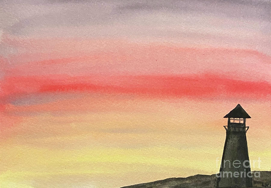 Lighthouse at Sunset Painting by Lisa Neuman