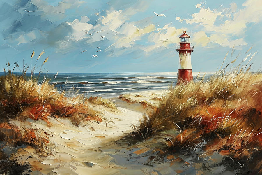 Lighthouse Digital Art - Lighthouse at the beach by Imagine ART