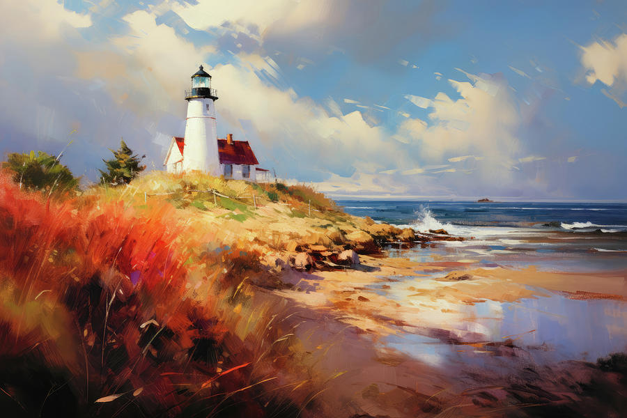 Lighthouse at the beach Digital Art by Imagine ART