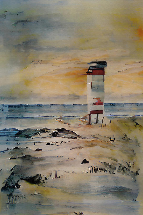 Lighthouse Beach Abstract Watercolor Painting by David Dehner