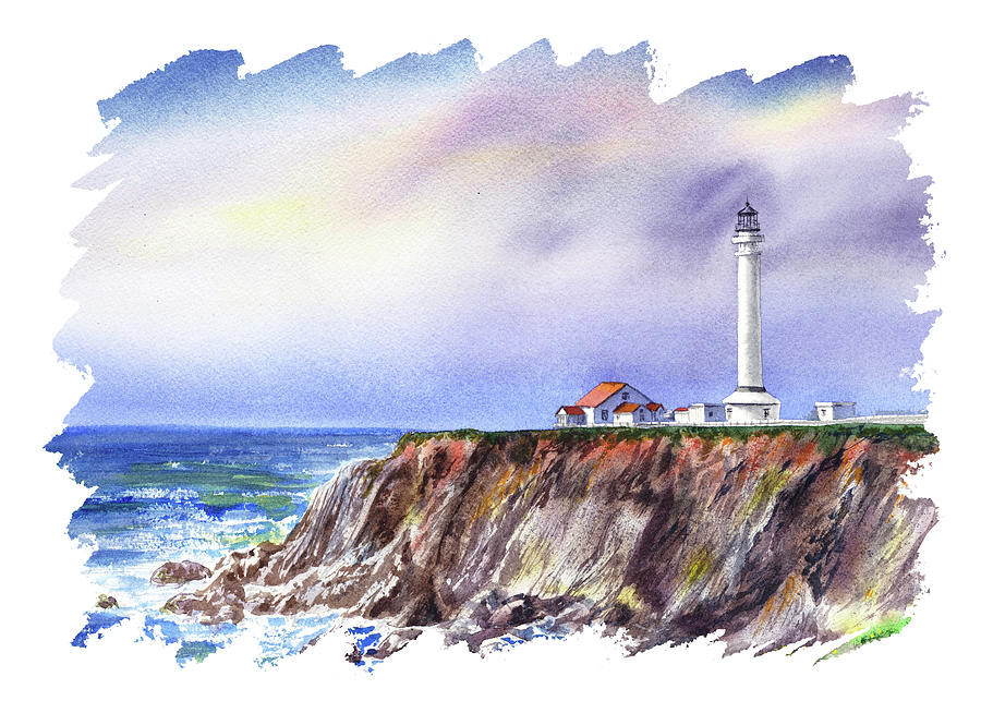 Lighthouse Beach Art Summer Vacation Expressive Brush Strokes Painting