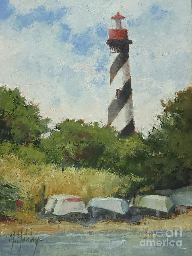 Lighthouse Boats Painting by Mary Hubley