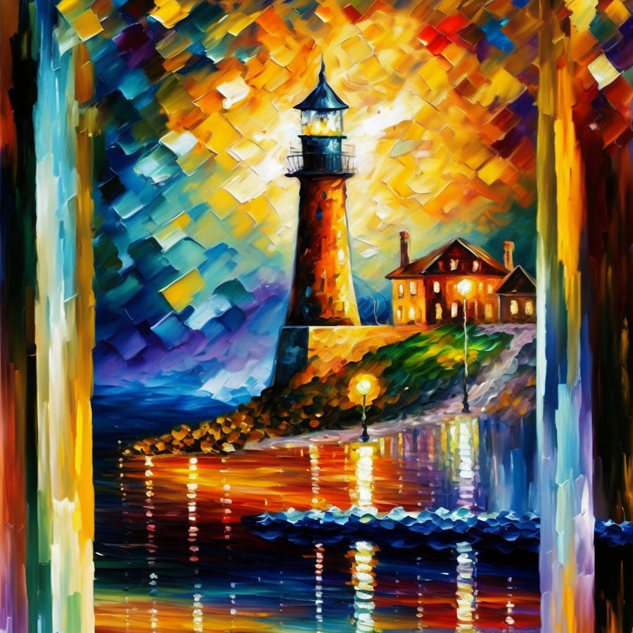Lighthouse By The Sea Painting