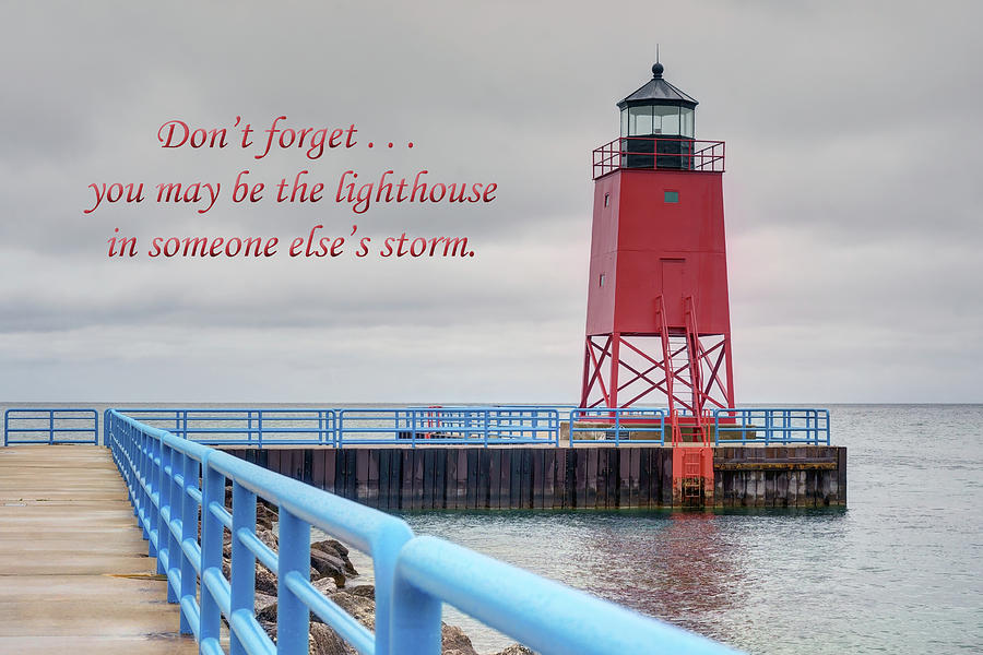 Lighthouse - Charlevoix, Michigan - with Text Photograph by Nikolyn McDonald