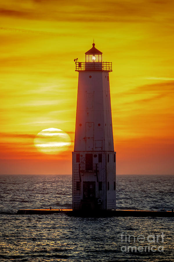 Lighthouse Franfort Michigan Sunset -0768- Photograph by Norris Seward