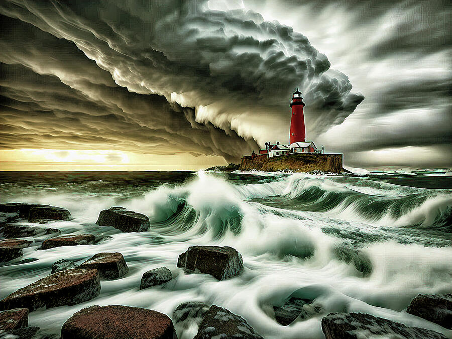 Lighthouse in a Storm AI Creation in Black Gold Ai Art by AI Digital Lighthouse in a Storm AI Creation in Black Gold Ai Art by AI Digital