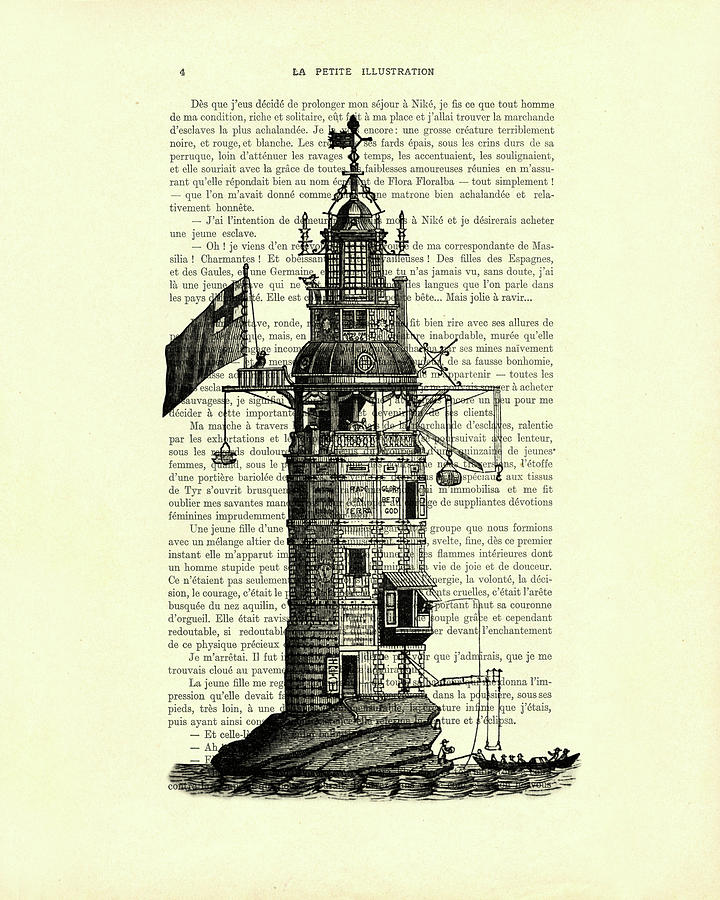Vintage Digital Art - Lighthouse In Black And White by Madame Memento