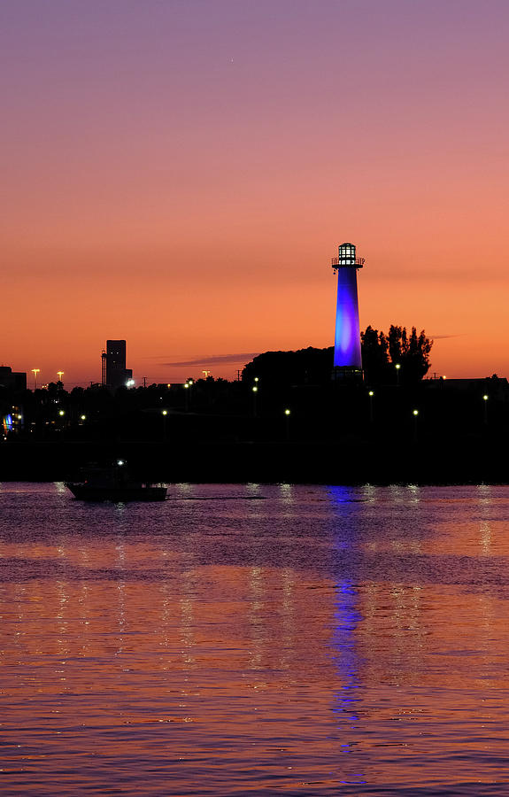 LIghthouse in Long Beach at Dusk Photograph by Darryl Brooks