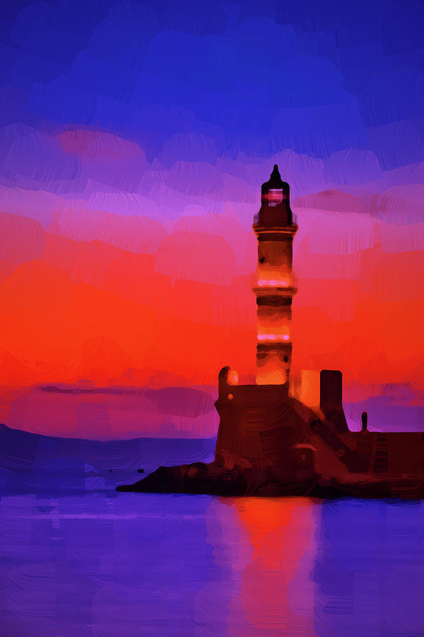 Lighthouse In Mediterranean, Abstract Oil Painting Ca 2020 By Ahmet Asar Digital Art