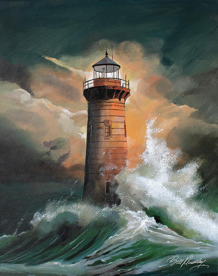 Lighthouse In Rough Storm Painting By Bill Dunkley Fine Art America