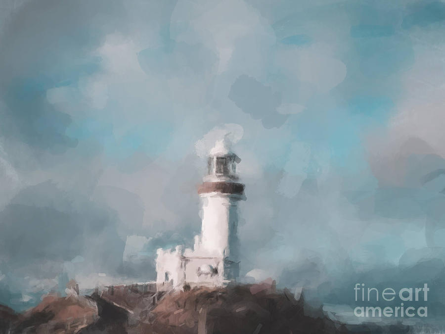 Lighthouse in the Clouds Painting by Gary Arnold