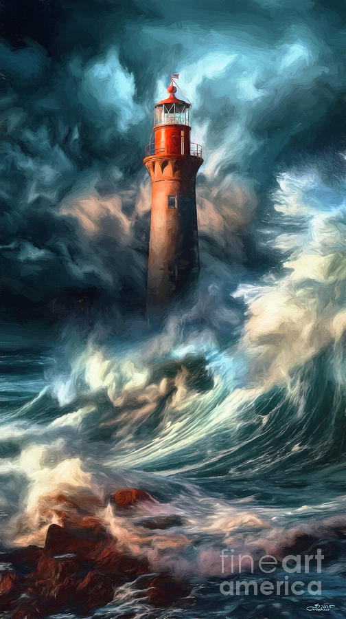 Lighthouse in the Storm Digital Art by Jutta Maria Pusl