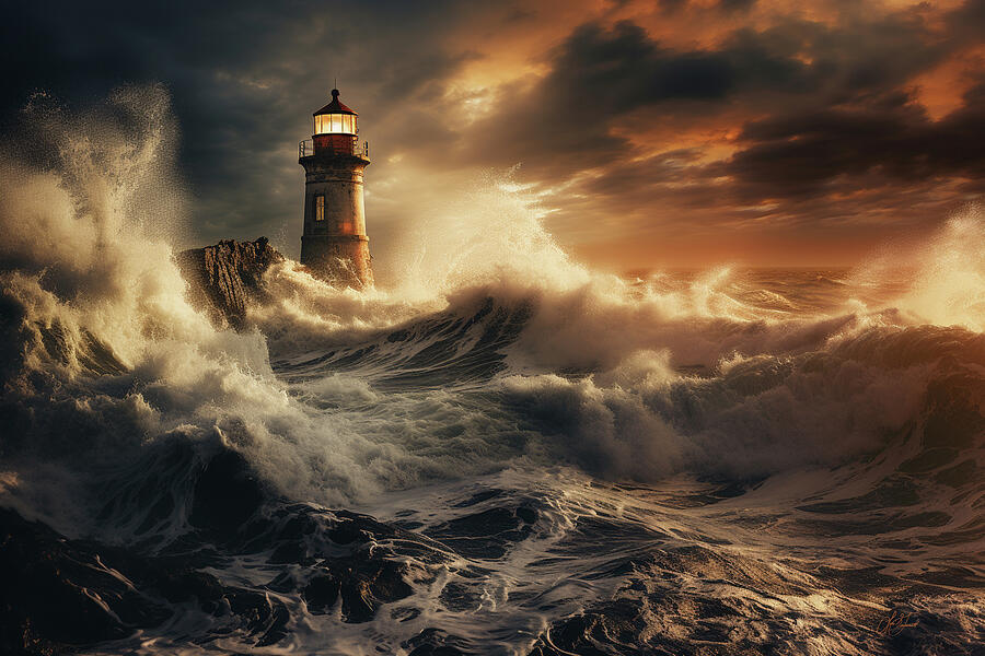 Lighthouse in the Storm Digital Art by Lori Grimmett