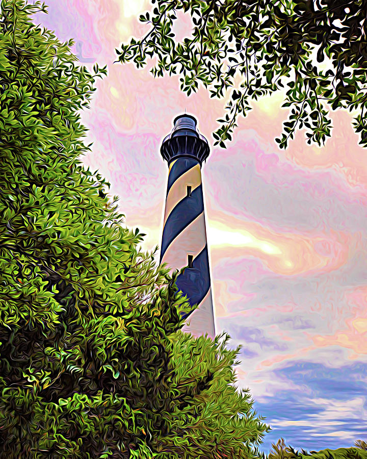 Lighthouse in the Trees at Cape Hatteras Expressionism Photograph by Bill Swartwout