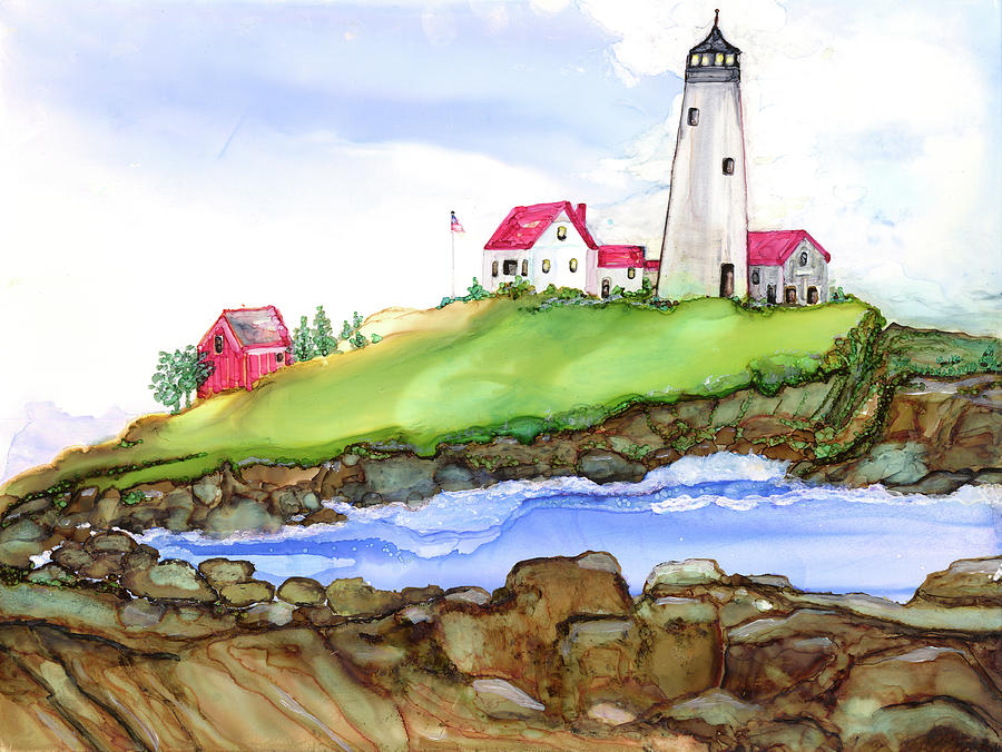 Lighthouse in Maine Painting by Joyce Clark