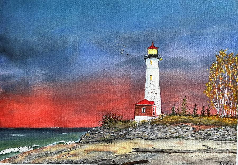 Lighthouse - Lake Michigan  Painting by Rod Foor