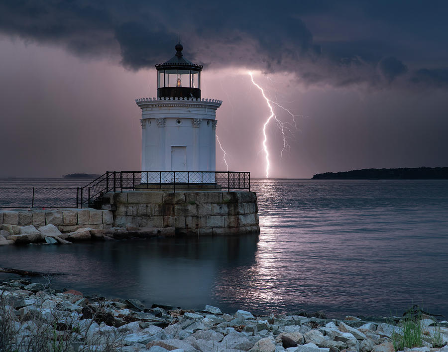 Lighthouse Lightning Casco Bay Photograph By Kyle Santheson Photography 