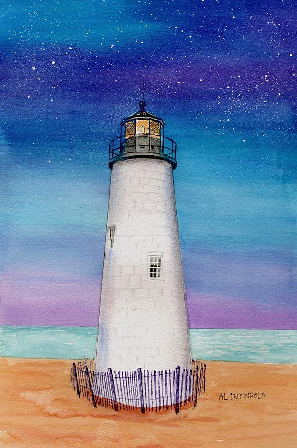 Lighthouse Night Painting by Al Intindola