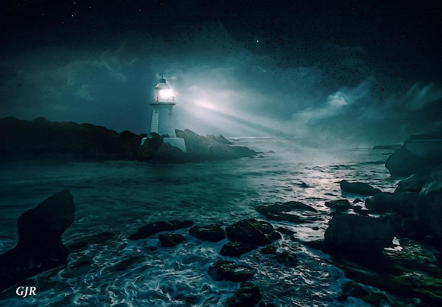 Lighthouse Night Scene At Sentrybay On The Path To Beaconhurst L A S Digital Art